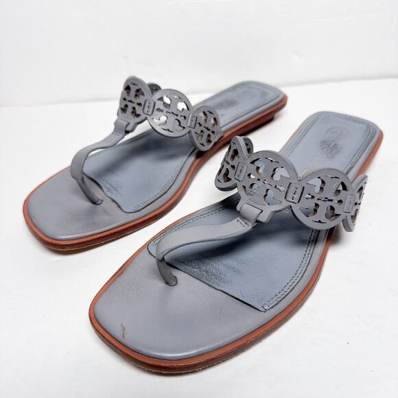 Tory Burch Blue Tiny Miller Square Toe Sandals 7 - Picture 1 of 8